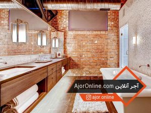 دیوار آجری در سرویس بهداشتی با نورپردازی